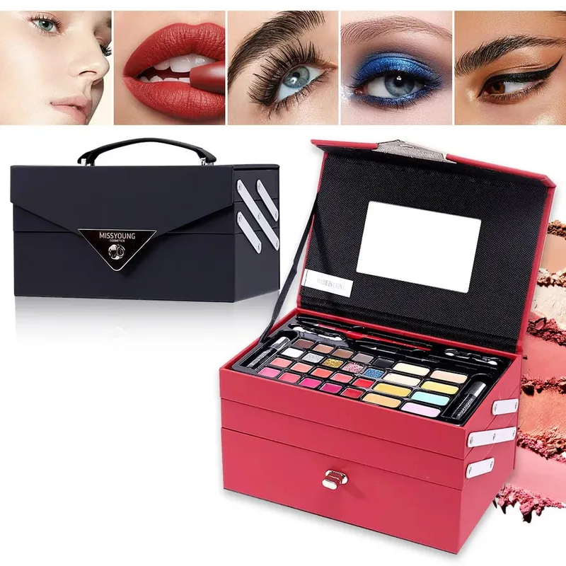 Zestaw podarunkowy do makijażu dla kobiet pełny zestaw wszystko w jednym makijaż puder do brwi szminka pędzel do błyszczyka Shimmer Glitter paleta cieni do powiek — image 2