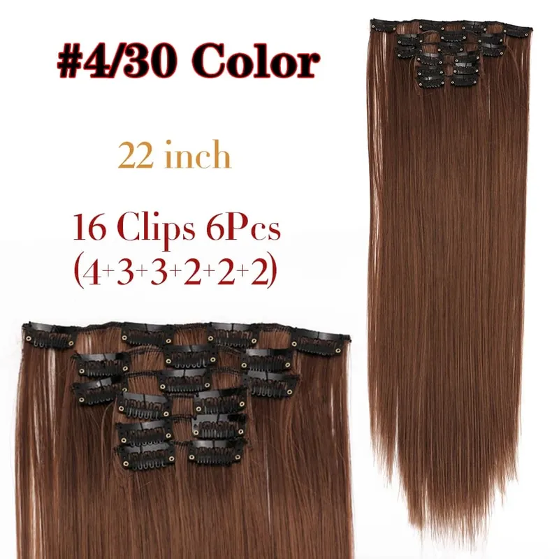 คลิปสีดำในส่วนขยายตรง 22 "ยาวสังเคราะห์หนาคลิปบนผมสำหรับผู้หญิง 6 ชิ้น/เซ็ต CURLY Full HEAD งานแต่งงานทุกวัน — image 11
