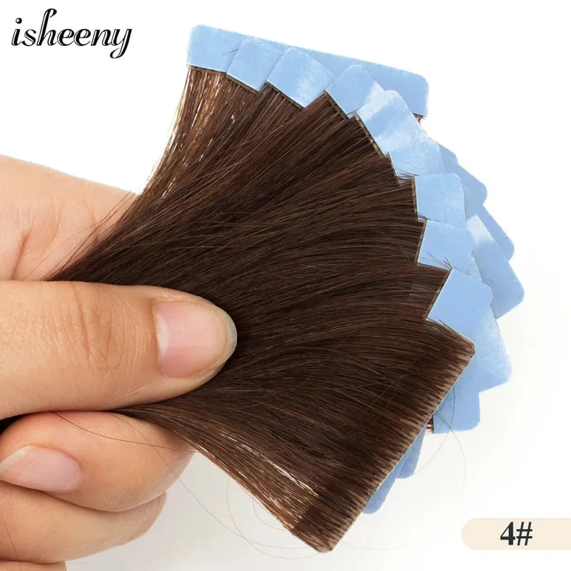Isheeny Invisible Tape In Hair Extensions 12" 16" 20" Skin Weft Tape Ins 10 stk Naturlig Straight Machine Made Remy Human Hair — image 10