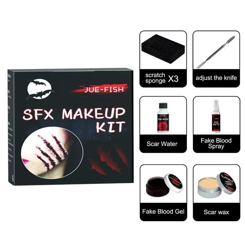 Ensemble de peinture de visage d'halloween, sac de maquillage, effets spéciaux, Halloween horreur Cosplay, cire de peau, peinture de cicatrices Plasma, outils de maquillage — image 4