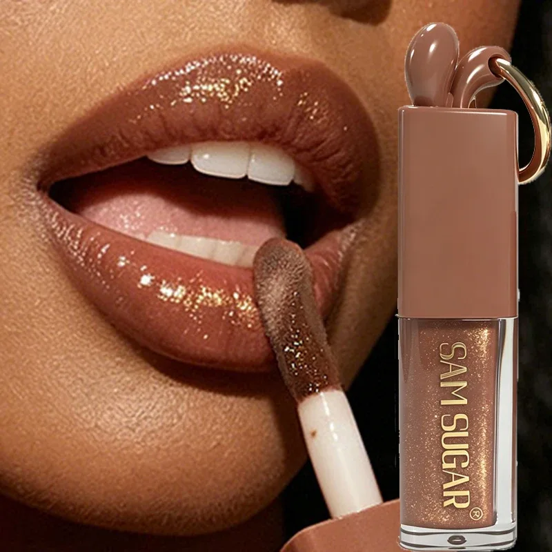 1 stk Spejl Guld Skinnende Brun Kanin Lip Gloss Fugtgivende Plumping Lip Gloss Flydende Læbestift Mat Chokolade Brun Lip Tint Tone — image 3