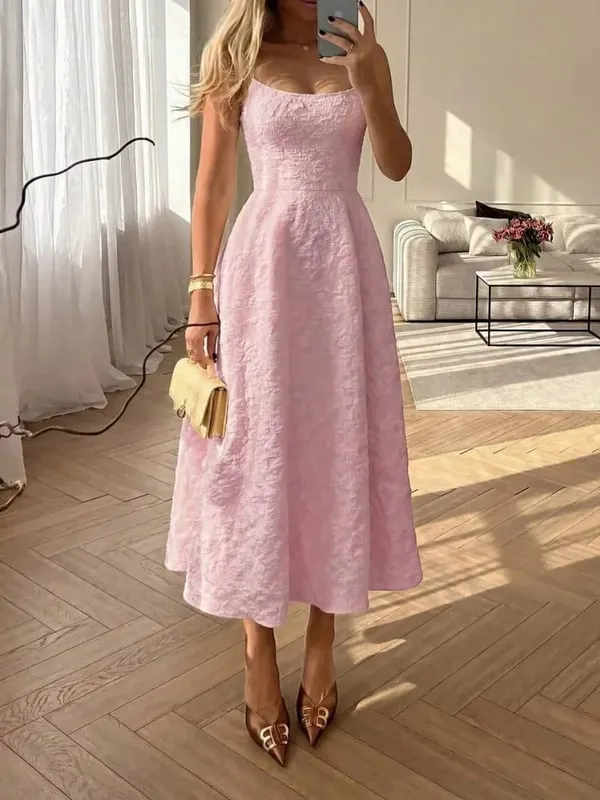 Abito maxi a trapezio senza maniche con scollo a U senza maniche in tinta unita da donna Abito estivo sexy elegante per appuntamenti casual streetwear quotidiano