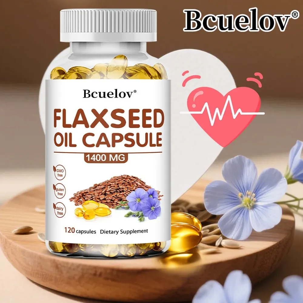 Huile de lin + capsules OMEGA-3 – Bon pour le cœur, le cerveau, les yeux, les articulations, la santé des os et améliore l'immunité 120 capsules — image 1
