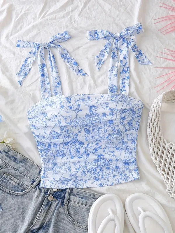Chắc Chắn Thắt Vai Vải Xếp Dây Đeo Rộng Slim Fit Crop Top Nữ Mùa Hè 2025 Y2K Quần Áo Hồng Hở Lưng Cami Top Dạo Phố — image 11
