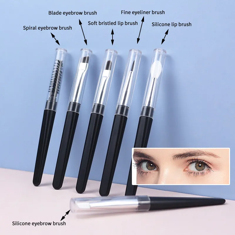 ★▲1PC bærbare øjenskygge makeup børster Rejsestørrelse Makeup børster Øjenbryn Silikone Glit Essentielle kosmetiske værktøj med låg — image 2
