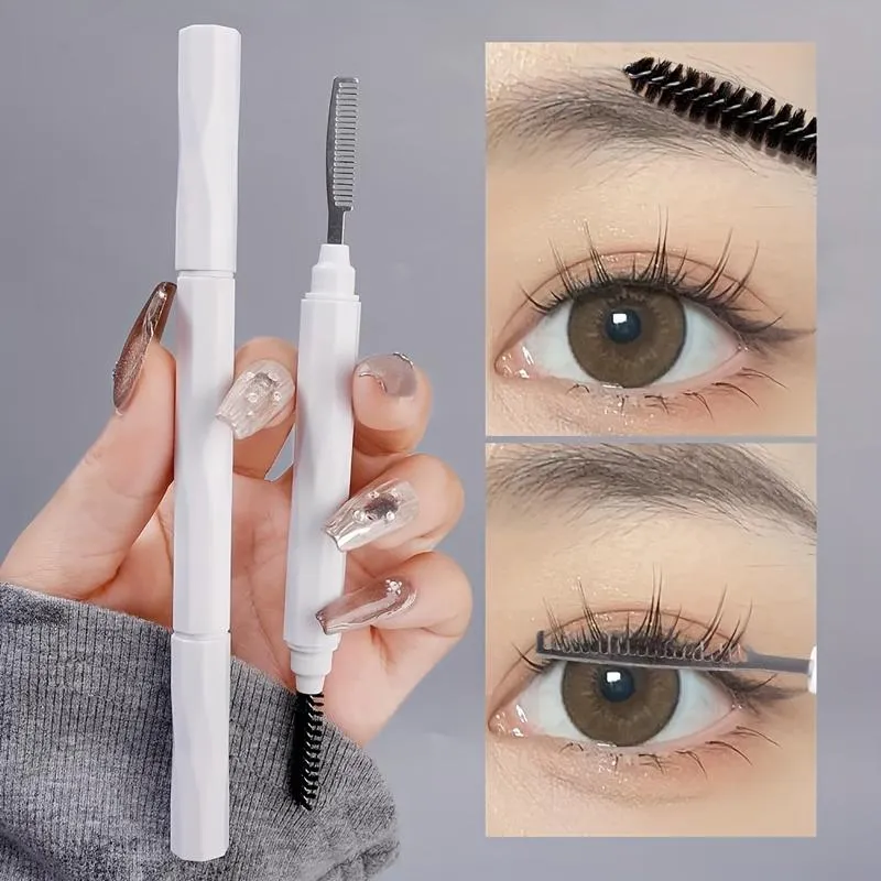 (N) 1Pc Pennelli per trucco per sopracciglia Doppio pettine per sopracciglia Pennello per trucco Ciglia in acciaio inossidabile Ciglia a rullo Strumento di bellezza bianco — image 3