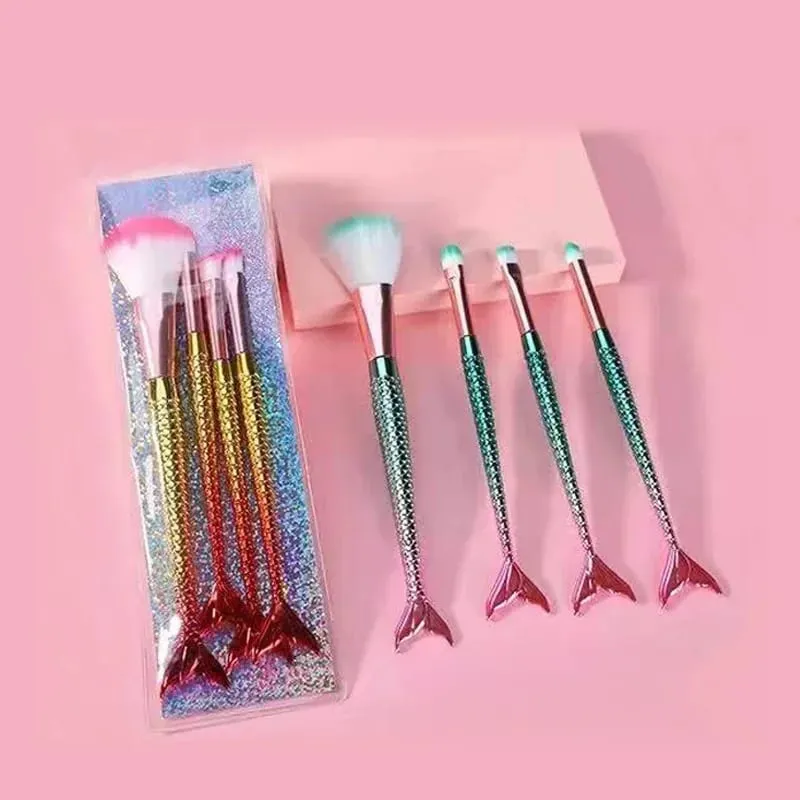 4pcs 전문 인어 메이크업 브러쉬 세트 아이 섀도우 아이 라이너 고품질 뷰티 메이크업 브러쉬 도구 눈썹 미용 도구 키트 — image 2