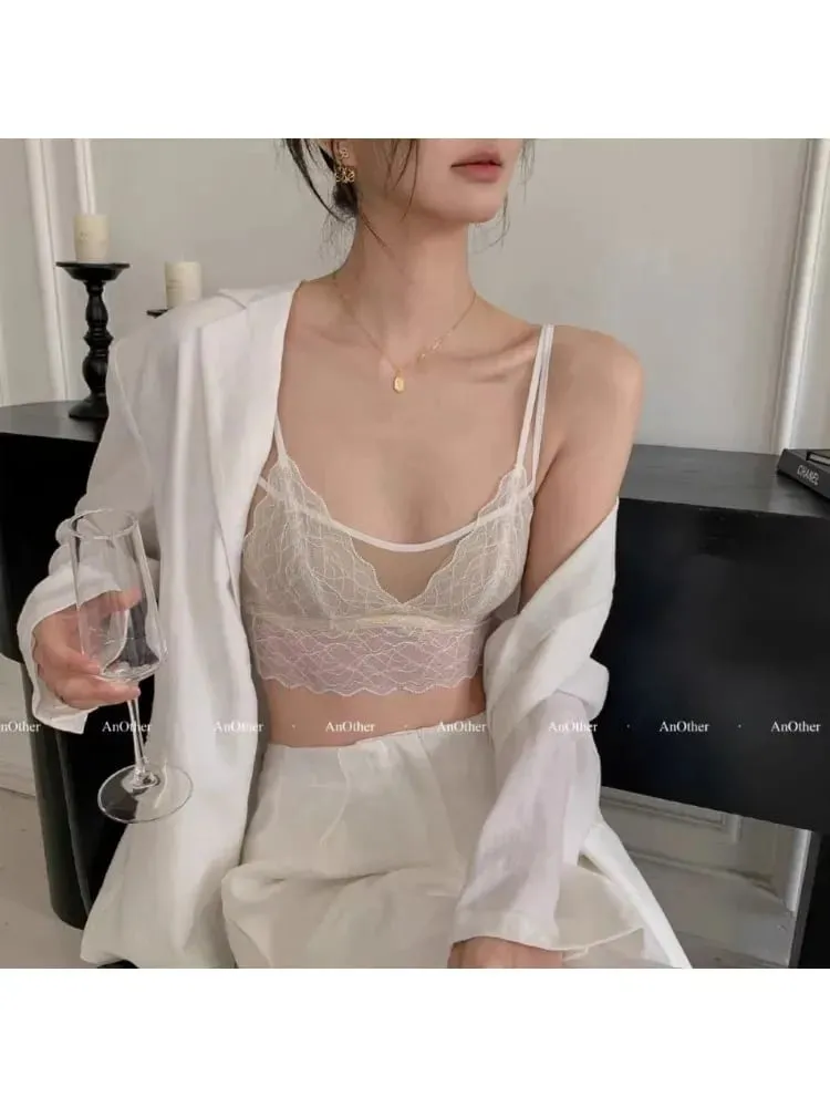 Bralette Renda Seksi Tanpa Berwayar | Bra Piala Segitiga Perancis | Musim Panas Nipis Bernafas untuk Wanita | Slimming Strappy Back Lingerie — image 1