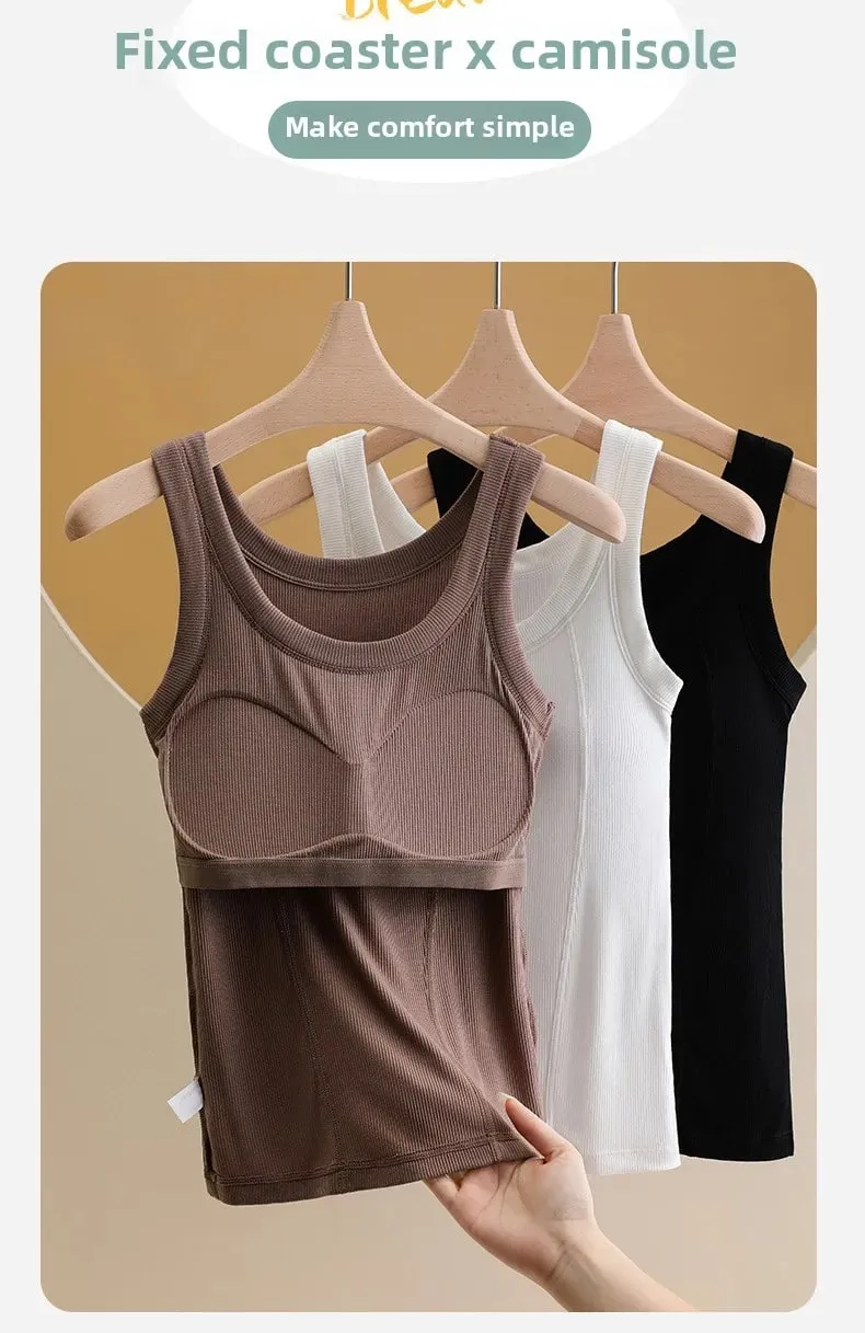M-4XL für 45–105 kg, gefädeltes Baumwoll-Camisole-Top in Übergröße mit integriertem BH für Damen, modale, nahtlose Unterwäsche, Tank-Tops — image 9