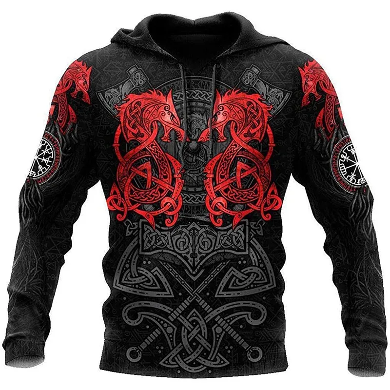 Mens Hoodies Vikings eagle Tattoo Fashion Animal pattern 3D Printed Style Casual Harajuku Hip Hop Pullover Oversized Sudaderas — image 7