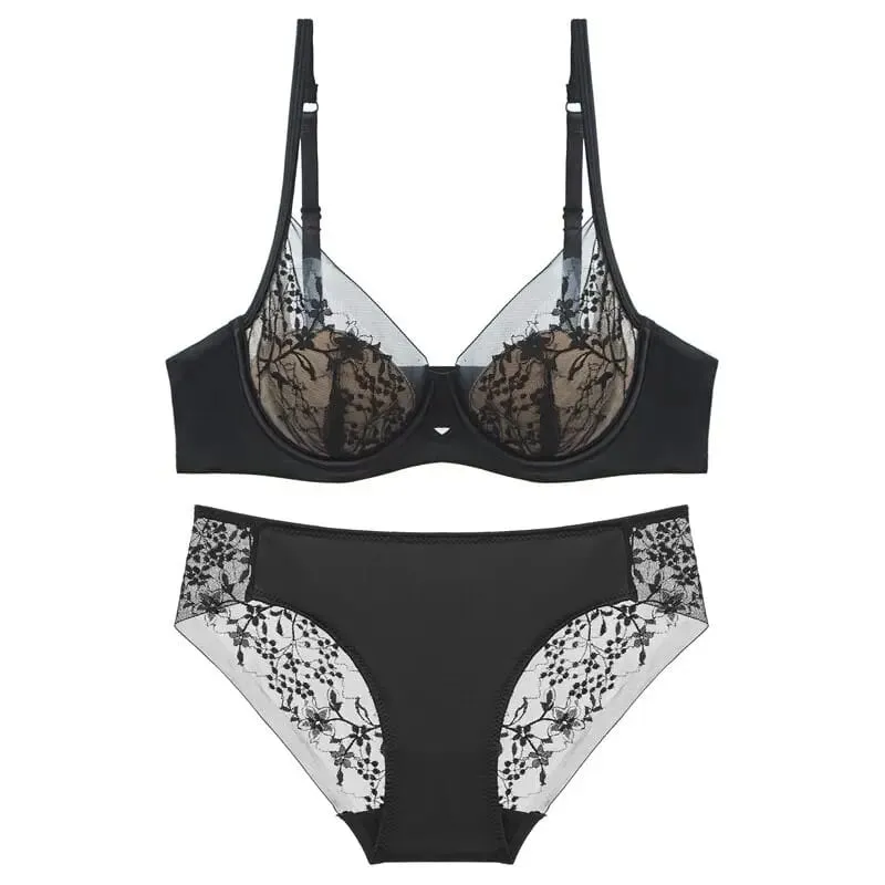 Women Lace Lingerie Set Thin Cup Minimizer Bra Panty Kit Full Coverage Breathable Intimates for Big BustFashion Daily Underwear — image 10