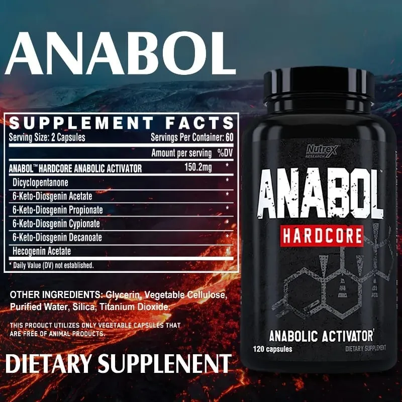 Anabol Hardcore - Muscle Supplement Dietary Capsules Lean Muscles Strength Growth Repair Recovery 6-Keto-Diosgenin Acetate — image 2