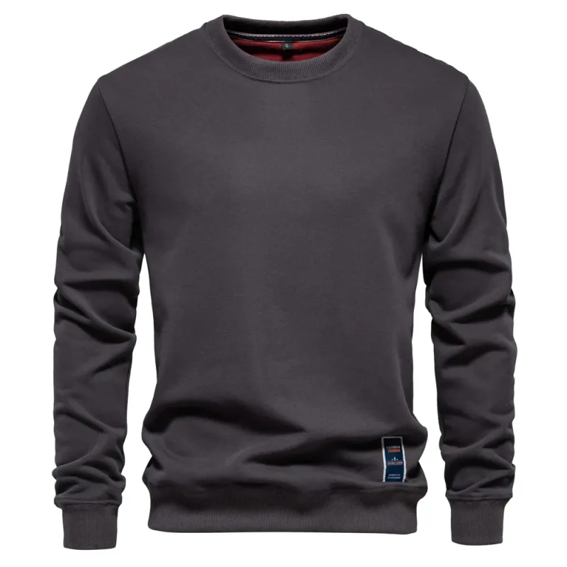 Cotton-blend Mens Crew Neck Solid Color Sweatshirts Pullover Casual Sport Sweatshirt for Men — image 8
