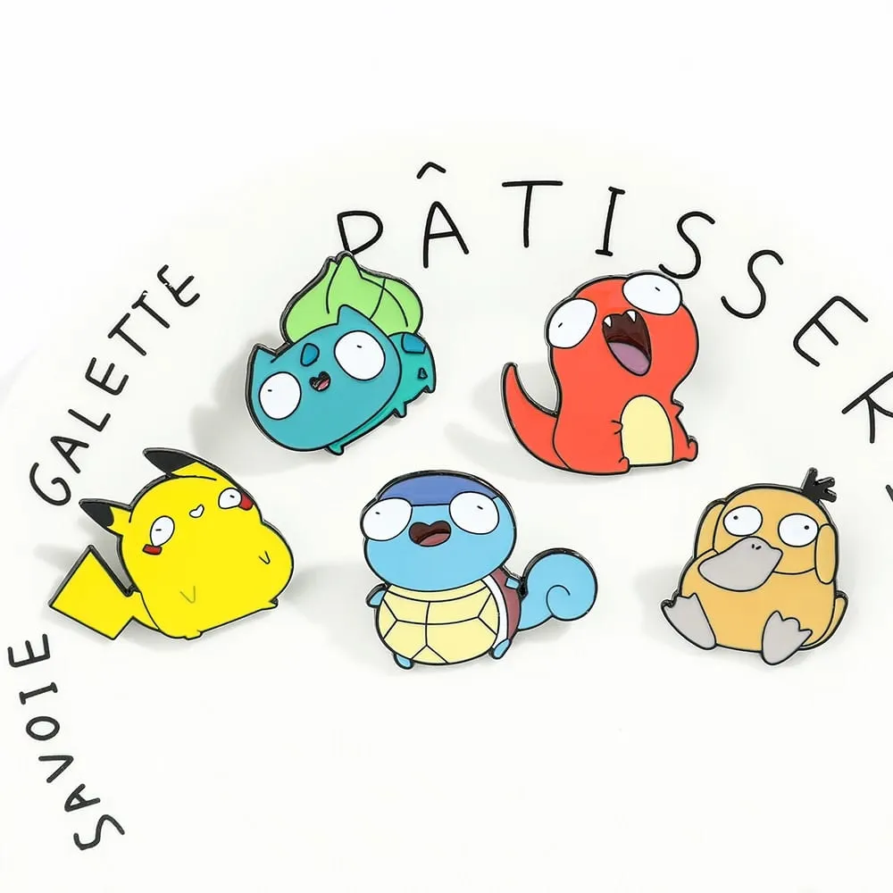 Anime Enamel Pin Funny Cartoon Figure Pikachu Squirtle Psyduck Metal Badge Brooch Jacket Jeans Lapel Pin Toy Accessories — image 3