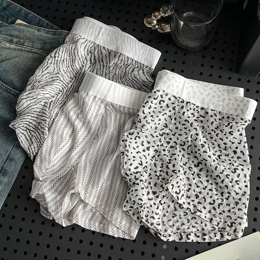 Fashion Thin Ice Silk Boxer Briefs See Through Stripe Leopard Print Boxers Breathable Seamless Cool Feeling Underpants Daily — image 5