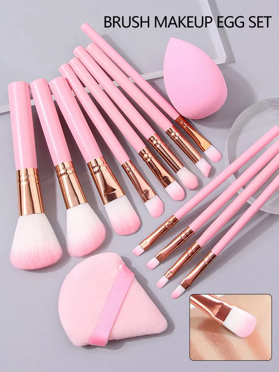 19PCS Set of 12 Beginner Makeup Brushes +3Pcs Non-Powder Makeup Eggs +3Pcs Triangular Powder Puff +1Pcs Storage Bag — image 3