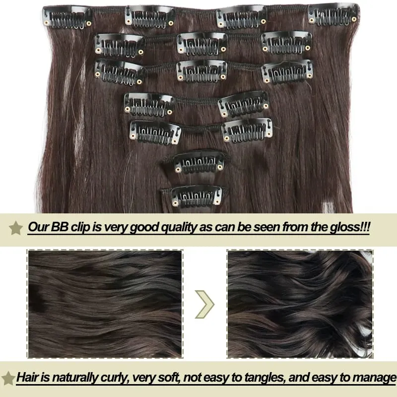 22Inch Long Straight Wavy Hair Extension 7Pcs/Set 16 Clips High Tempreture Synthetic Hairpiece Clip In Hair Extensions — image 5