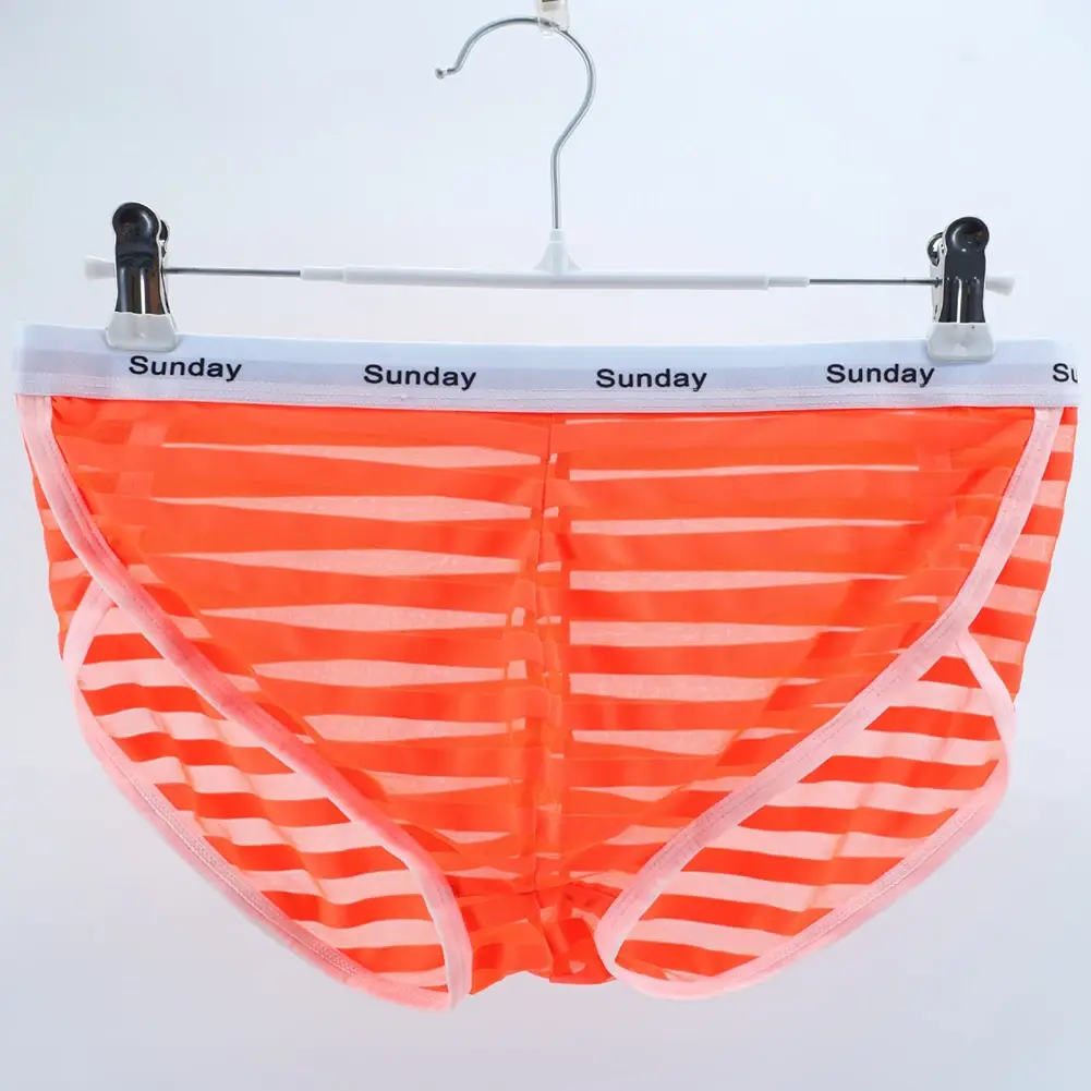 Men Casual Transparent Striped Mesh Briefs Side Fork Panties Shorts Breathable Pouch Man Comfortable Home Underwear — image 14