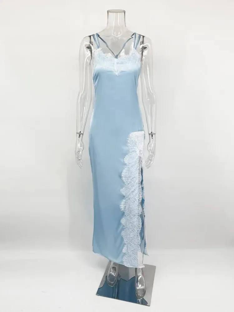 Tossy Lace Elegant Patchworkชุดยาวผู้หญิงBackless Lace-UpซาตินSlim Partyชุดราตรีหญิงผ้าพันคอชุดMaxi 2025 — image 7