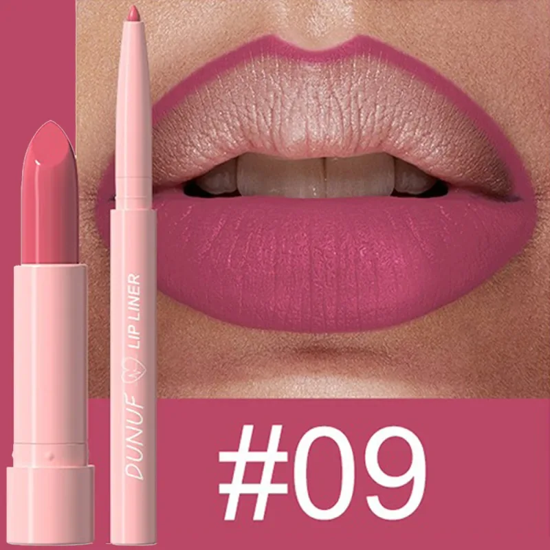 2 ชิ้น/เซ็ตลิปสติก + Lip Liner แต่งหน้าชุด Matte Nude ยาวนานกันน้ำไม่ย้อมสี Tapered Nib Lip Contour ปากกา lip เครื่องสำอาง — image 14