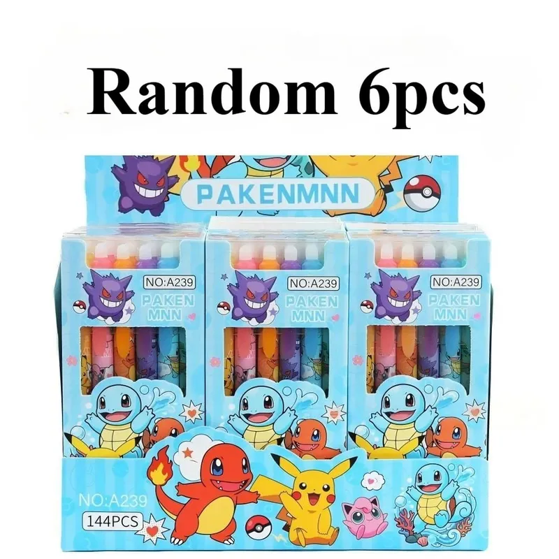 สุ่ม 6/12/24pcs Pokemon 0.5 มม.หมึกสีฟ้า Erasable Neutral ปากกาน่ารักนักเรียนโรงเรียนเครื่องเขียนการ์ตูน rubbable ปากกา