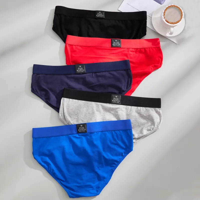 5PCS Cotton Men's Casual Shorts Stylish Monogram Personalized Briefs Comfortable Solid Color Briefs 2025 Mens Sexy Underwear — image 2