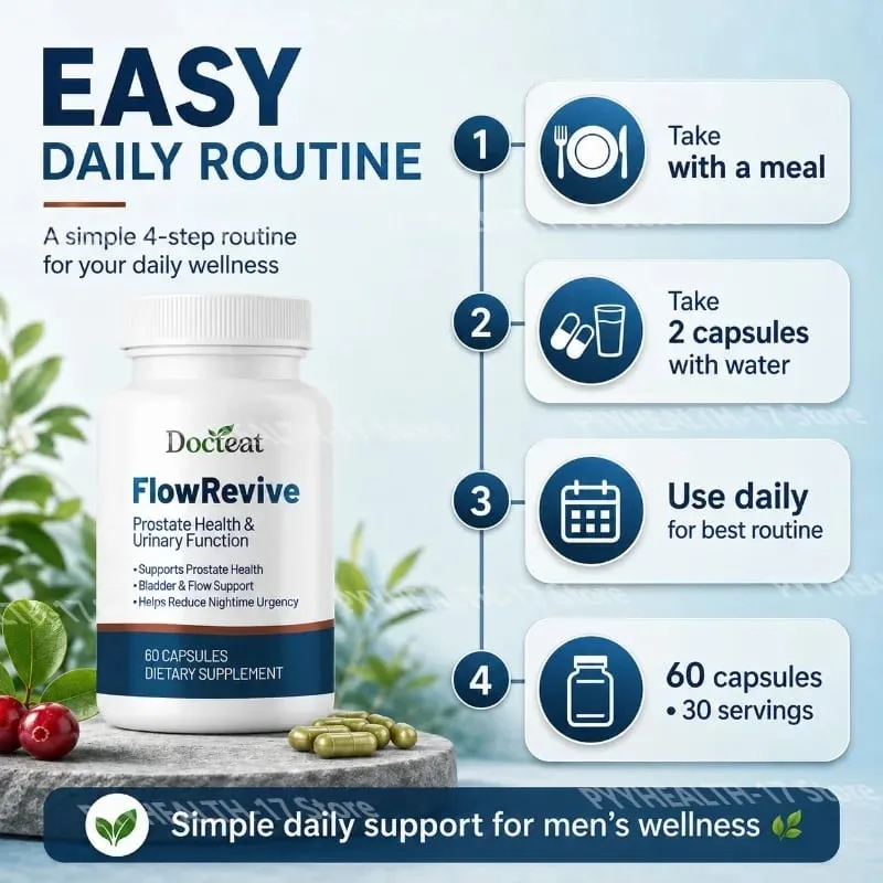 Docteat FlowRevive prostaat- en urine-ondersteuningscapsules met Saw Palmetto-pompoenzaad en Pygeum-schorsextract - 60 Capsules — image 5