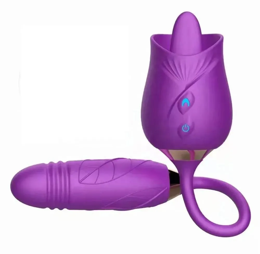 Penggetar Menjilat Mawar untuk Wanita Perangsang Kelentit Puting Pengurut Dildo Tujahan 2 dalam 1 Mainan Seks untuk Wanita Produk Seks Dewasa — image 5
