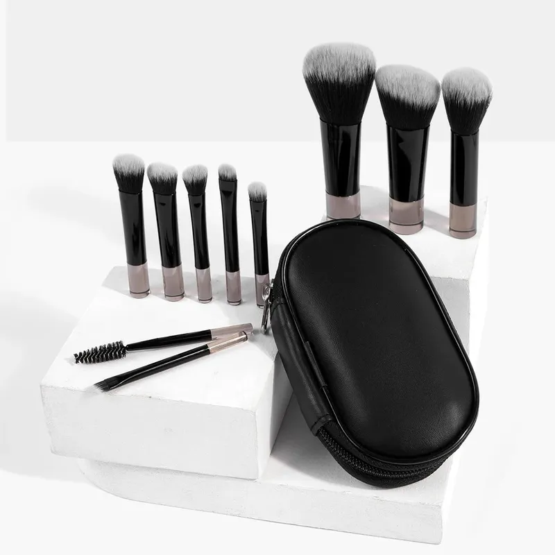 10 stykke mini bærbar makeup børste sæt en rejse Essential multifunktionelle bløde børster med inkluderet opbevaringspose