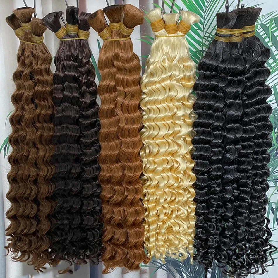 4 # Chocoladebruin Diepe Golf Bulk Menselijk Haar voor Boho Vlechten Krullend Vlechthaar 18-30 inch Remy haarbundel Braziliaans — image 3