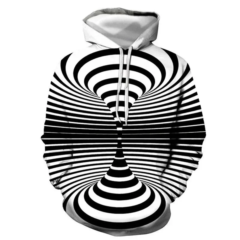 Men's Black And White Vertigo Hooded Sweatshirt 3D Printed Pattern Street Pullover Long Sleeved Sportswear For All Seasons Men — image 3