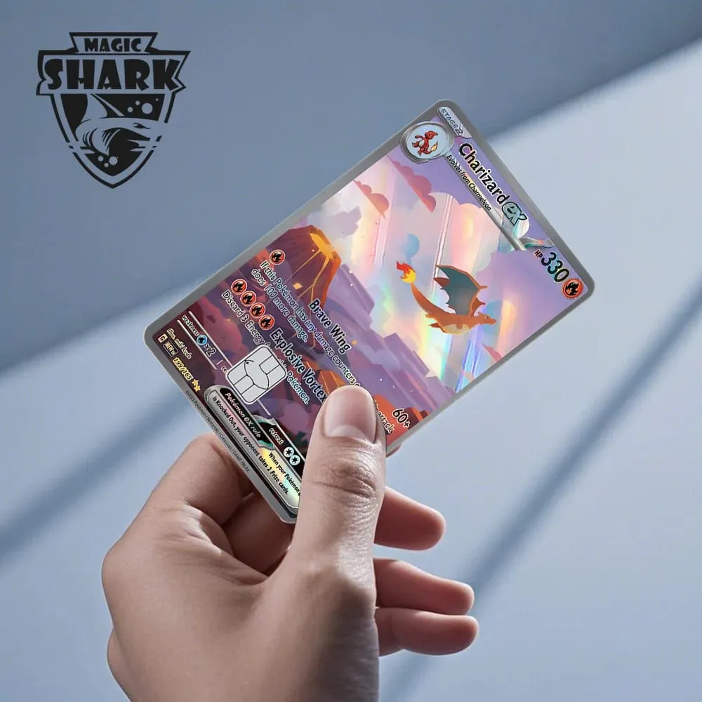 ماجيك القرش ميو تشاريزارد EX Eevee Gengar بيكاتشو TCG بطاقة ثلاثية الأبعاد ليزر الجلد لاصق غشائي لبطاقة الائتمان البنك — image 3