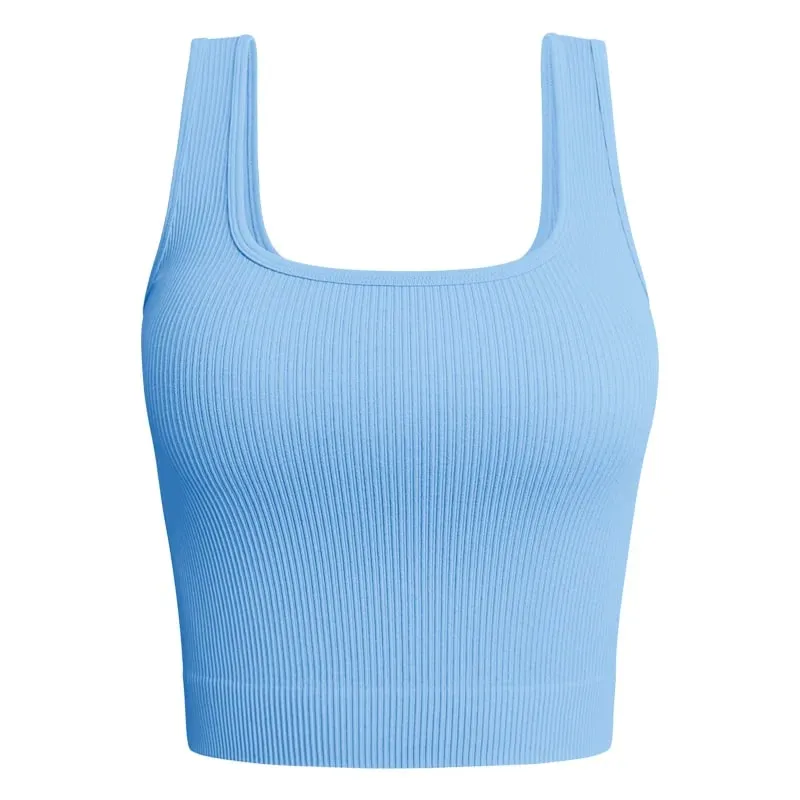 Débardeur côtelé à col carré pour femmes, Camisole d'été basique élastique sans manches — image 11
