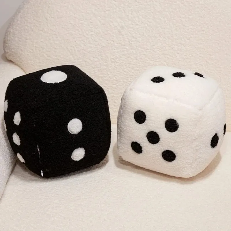 25cm Fun Dice Pillow Soft Stuffed Plush Toy Black White Dice Rolling Game Props Compare Sizes Funny Gift For Party Entertainment — image 2