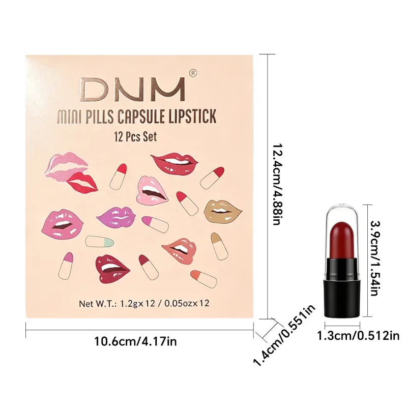 DNM Mini Capsule ลิปสติก 12 สี Matte กันน้ำทนทานและไม่ง่ายที่จะติดถ้วยสี Rendering ลิปสติก — image 6