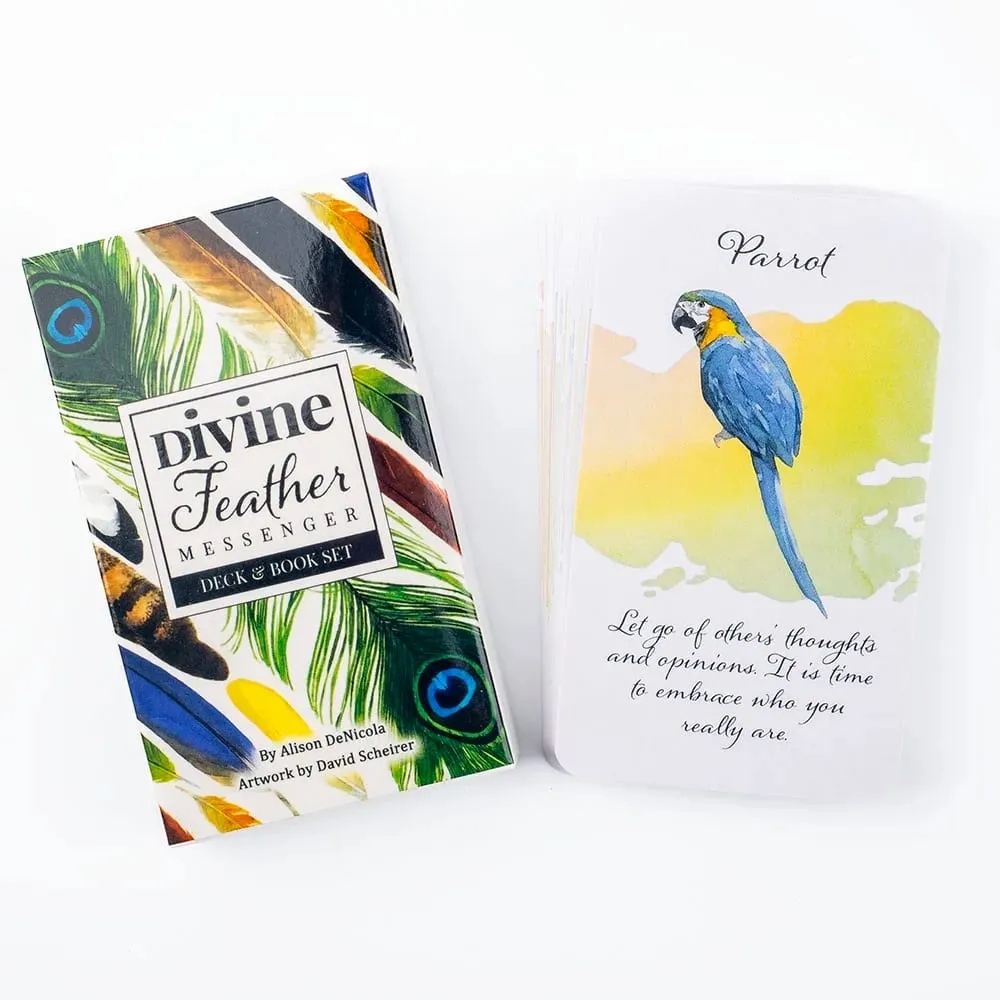 Divine Feather Messenger 44 karty Oracle English Visions Divination Edition 10,3 x 6 cm Talia z przewodnikiem w formacie PDF do gier planszowych i