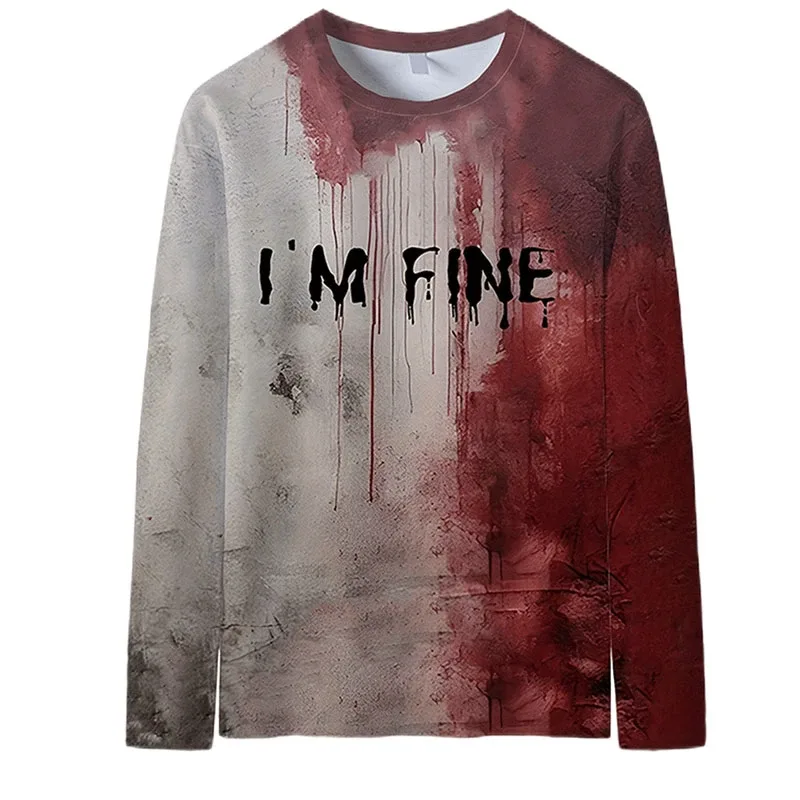 Terror Blood Graphic Sweatshirts Halloween Party Design Female Clothes I'm Fine Bloody Women Sweater Horror Ladies Y2k Pullovers — image 10