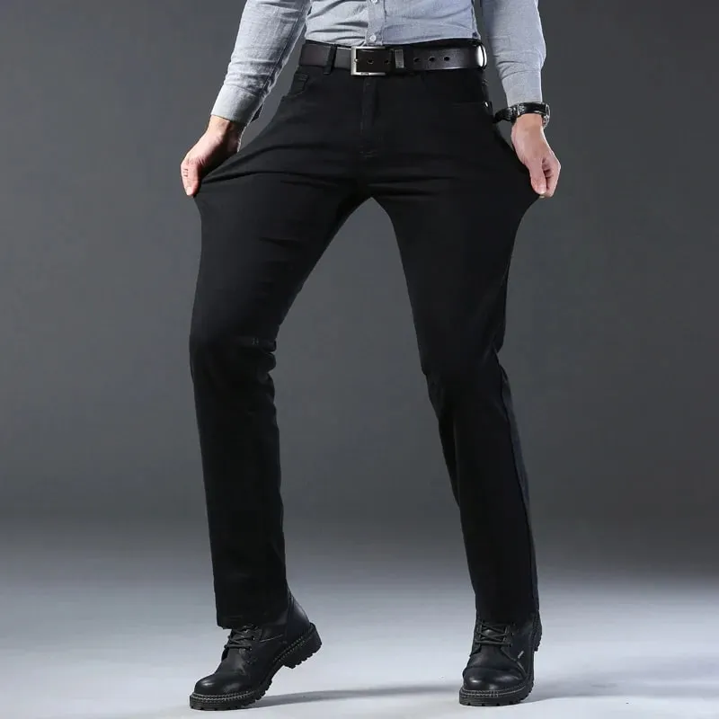 La nueva versión coreana para hombres es suave y cómoda, pantalones vaqueros elásticos de corte Regular, pantalones vaqueros negros de negocios de algodón informales a la moda — image 4