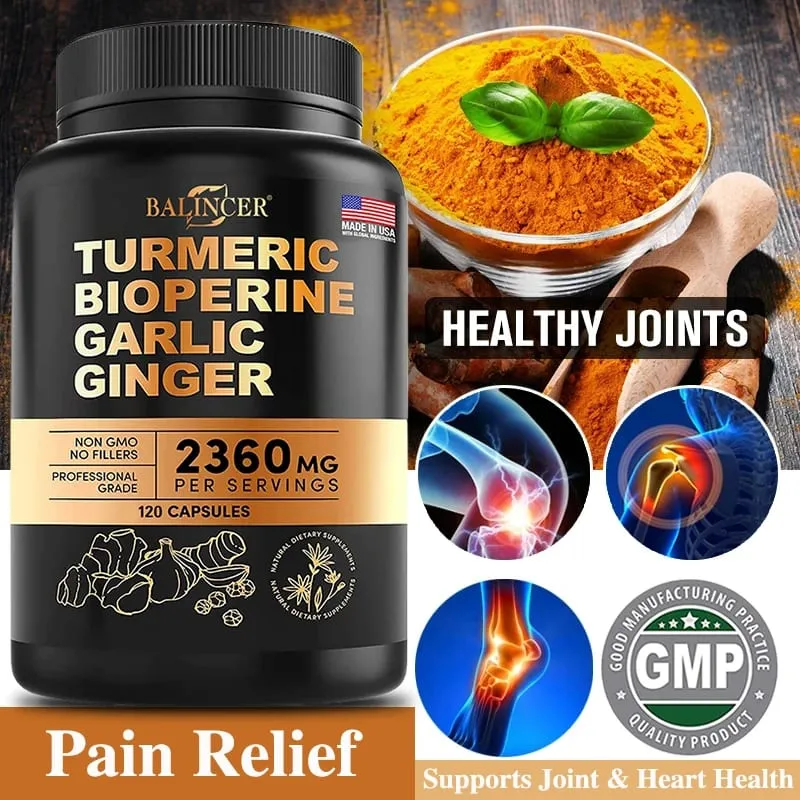 Turmeric - with Bioperine Garlic Ginger - 95% Curcuminoids Good for Pain Relief Immune Joint & General Health Antioxidant — image 1