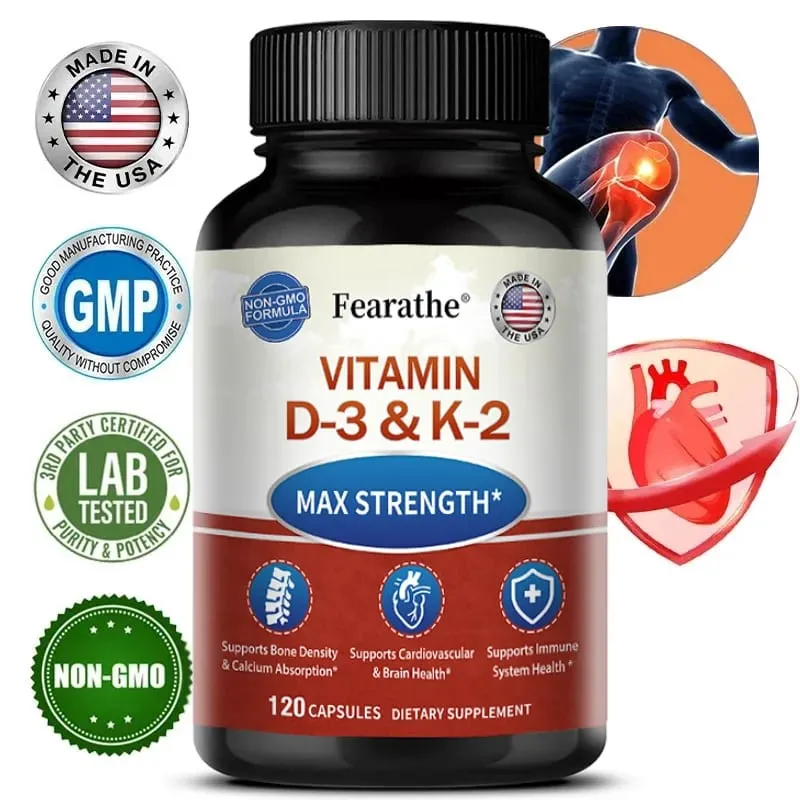 Las cápsulas MK-7 de vitamina D3 y K2 apoyan la salud de las articulaciones de los dientes y los huesos, aumentan la absorción de calcio — image 2