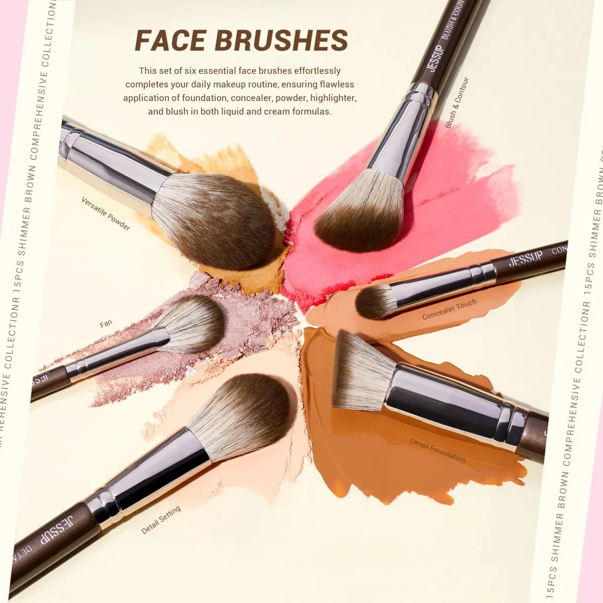 Jessup Makeup Børster Sæt 15 stk Brune Makeup Brushes Vegan Foundation Blender Concealer Powder Eyeshadow Highlighter Brush T498 — image 3
