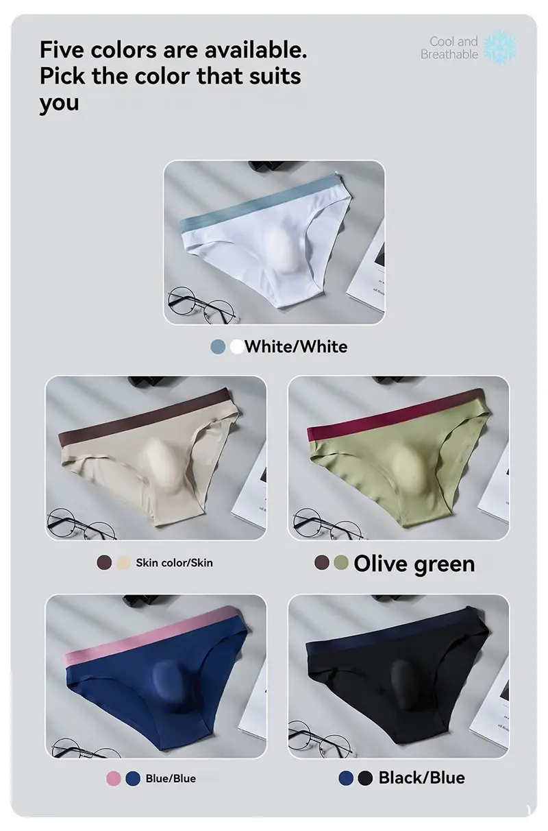 Mutandine da uomo sexy Senza cuciture in seta di ghiaccio Slip ultrasottili Mutande traspiranti ad asciugatura rapida 3D Bulge Pouch Intimo Cueca Homme — image 9