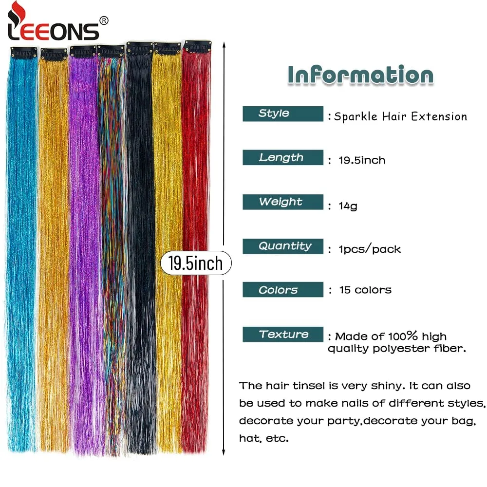 Punti salienti della festa color arcobaleno dritto Clip nelle estensioni dei capelli Pezzo di capelli scintillante Posticci sintetici Rosso scintillante — image 5