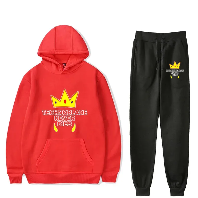Harajuku Comfortable technoblade Print Sweatshirt Sweatpants Suit Men/Women Hoodies+ Trousers Suit Cute 2 Piece Set Clothes — image 28