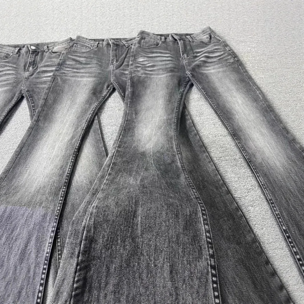 Jeans Denim Potongan But Lelaki Kelabu Hitam Seluar Kapas Berkualiti Tinggi Seluar Berkobar Regangan Slim Klasik — image 4