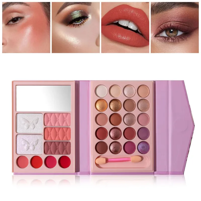 Professionel multifunktionel alt-i-en makeuppalette med mat skinnende læbestift Blush Contour Highlighter Makeup Kosmetik — image 3