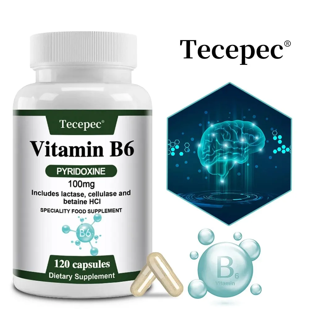 Vitamin B6 Kapsler - Hjernefunktion og hukommelseskoncentration Kardiovaskulær hud Hår Immun ikke-GMO kosttilskud — image 1