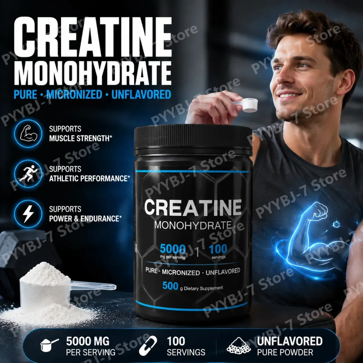 Creatina monoidrato micronizzata pura in polvere 5000 mg per porzione Integratore per il supporto delle prestazioni negli esercizi sportivi 100 porzioni