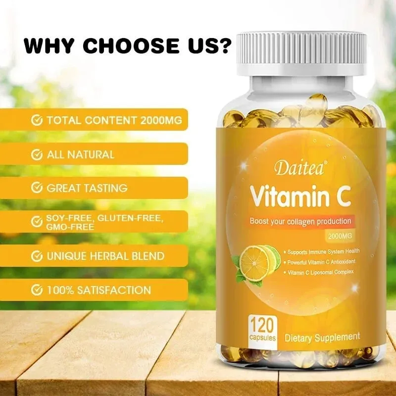 La vitamina C 2000 Mg favorisce la produzione di collagene Integratore alimentare liposomiale di vitamina C Non OGM e senza glutine Vegetariano — image 3
