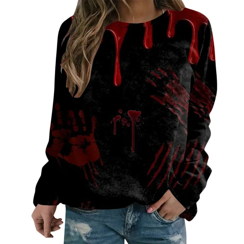 Terror Blood Graphic Sweatshirts Halloween Party Design Female Clothes I'm Fine Bloody Women Sweater Horror Ladies Y2k Pullovers — image 3